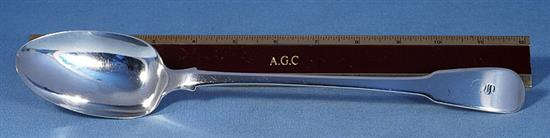 A George III silver fiddle pattern basting spoon, by Sarah Purver, Length: 310mm Weight: 3.5ozs/111grms.